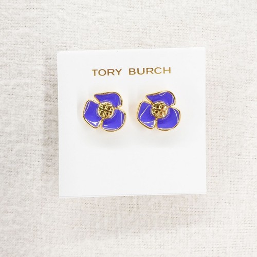 Tory Burch Fleur Flower Stud Earrings Purple OS - Picture 1 of 12