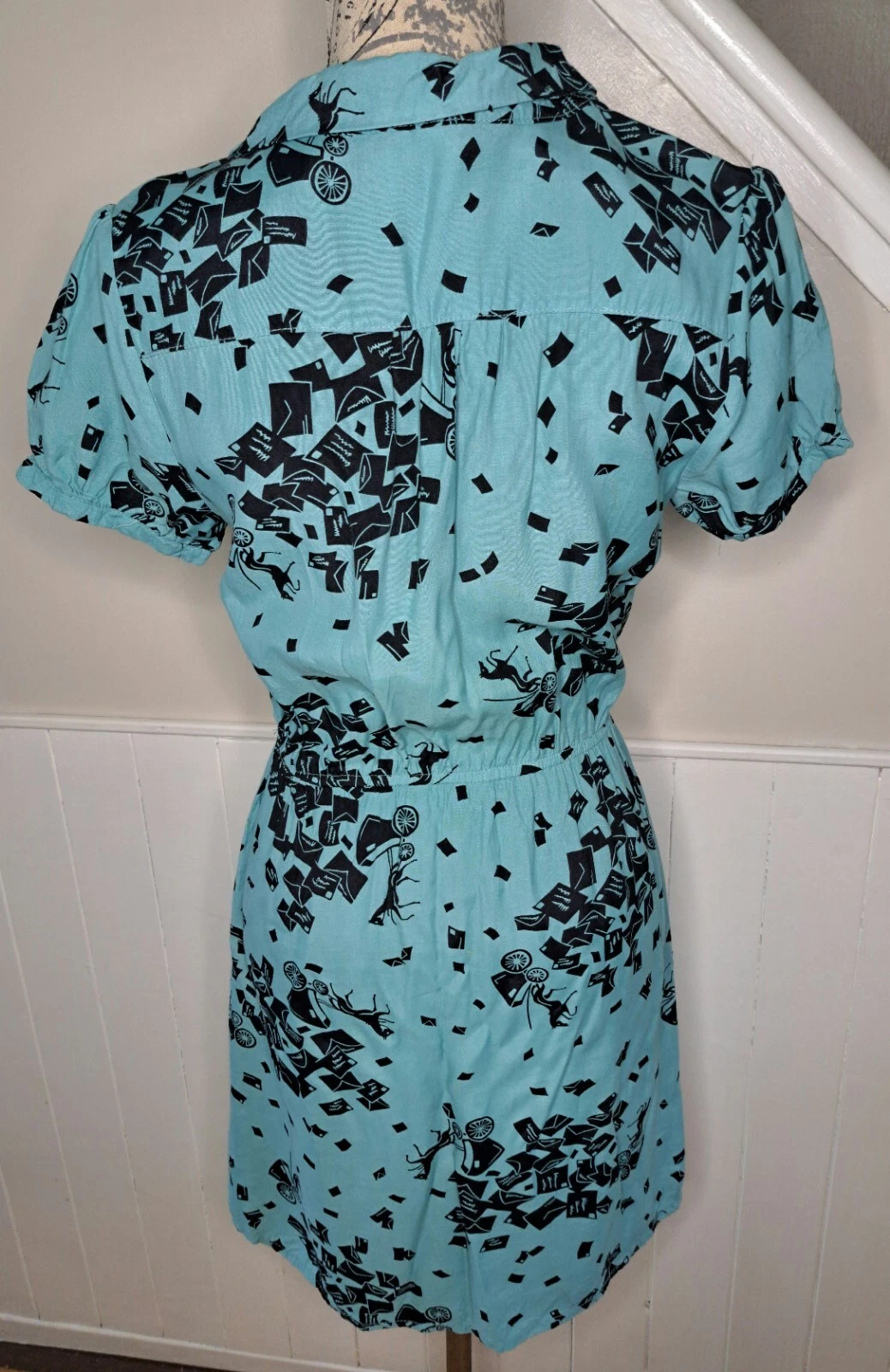 COACH Abito da pattinatore corto Henry Holland stampa animale con colletto abbottonato taglia 10