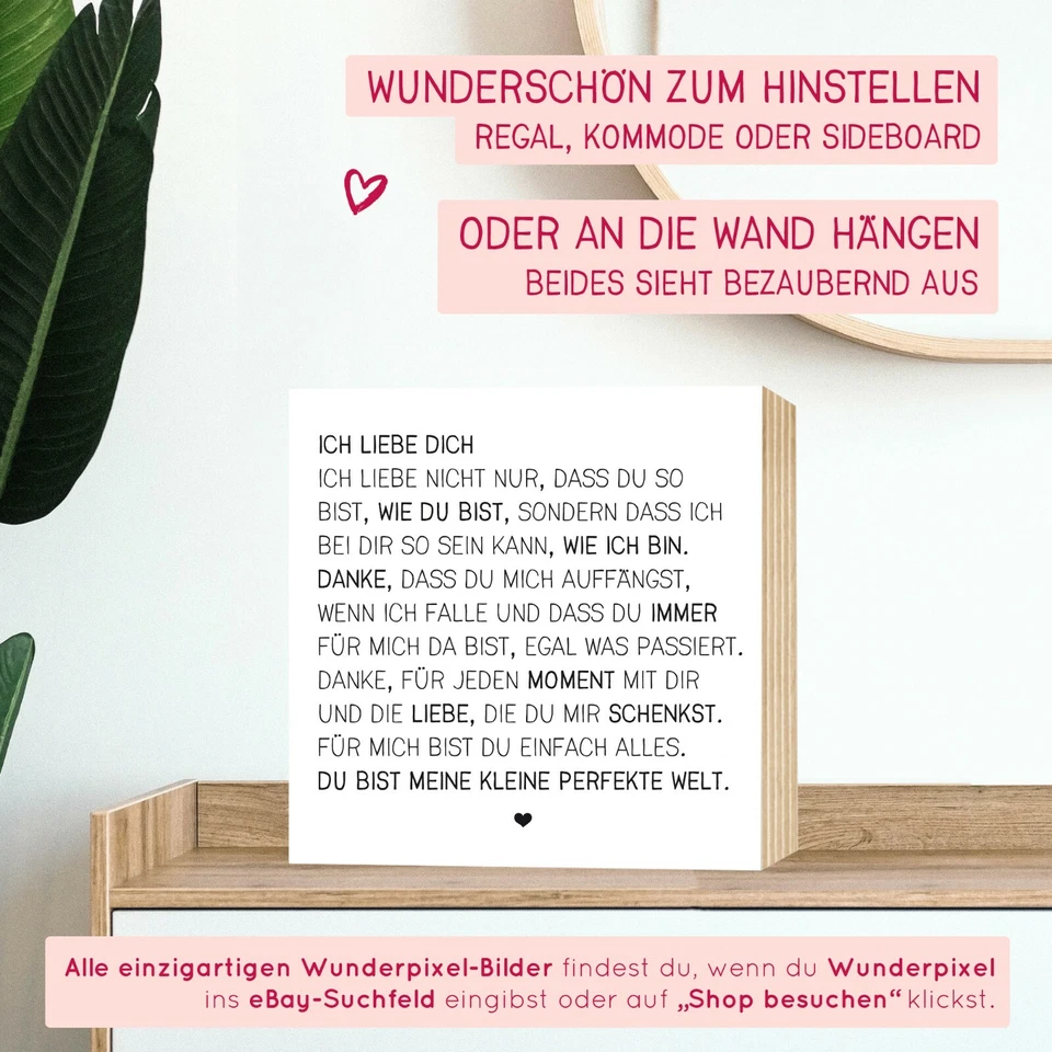 Wunderpixel® Holzbild Ich liebe dich Holzschild Holzdeko Valentinstag-Geschenk - Bild 2 von 4