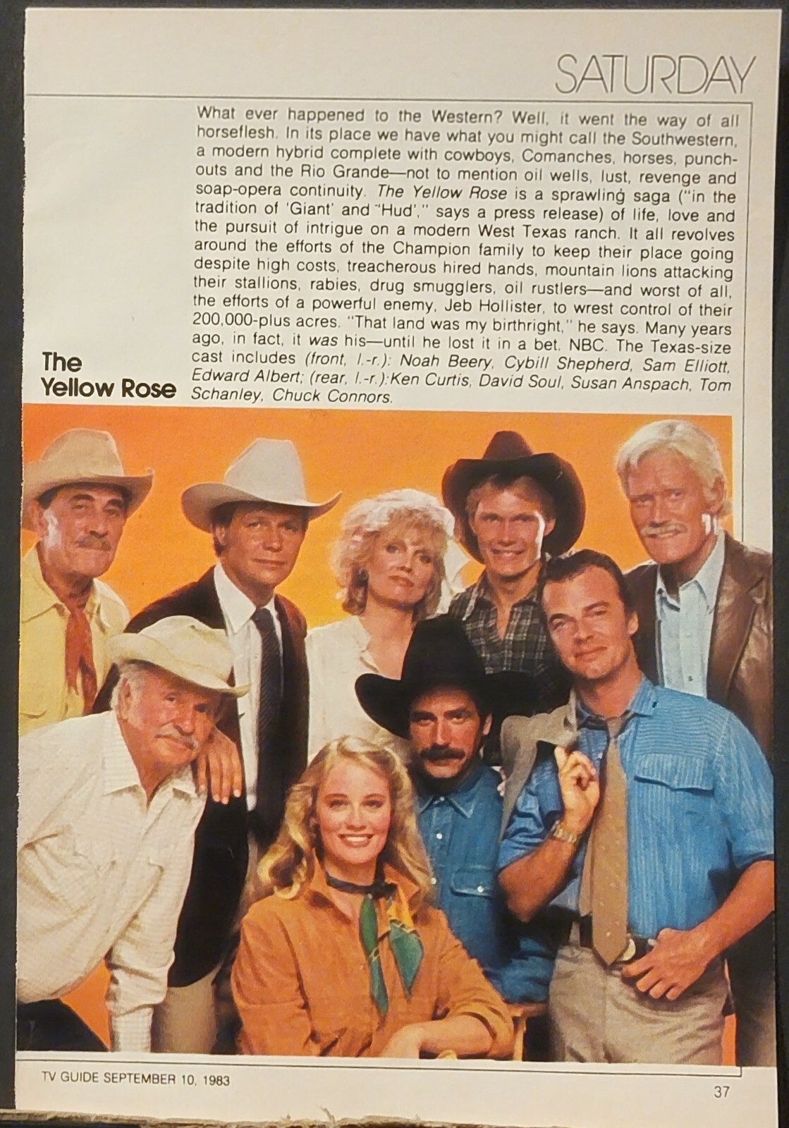 1983 The Yellow Rose TV Show Print Ad David Soul Sam Elliott Cybil