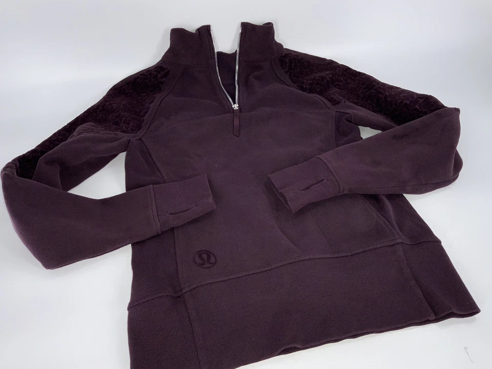 Sudadera Pullover Lululemon Floral Flock Talla 6 Borgoña 1/4 Cremallera YGI D3-105 Foto 2 de 4