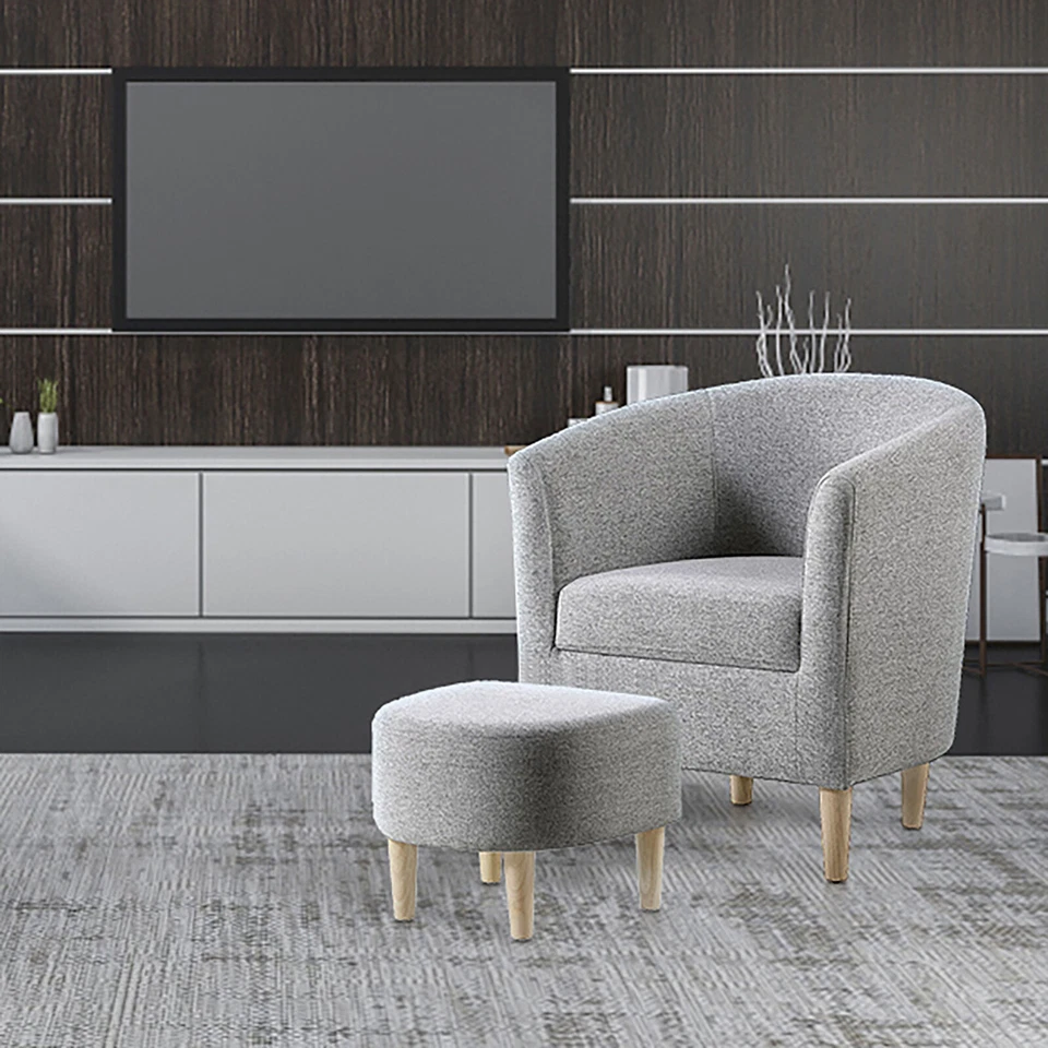 Silla Club Tapizada con Acento Otomano Sillón Sofá Individual Tela Sala de Estar Foto 2 de 4