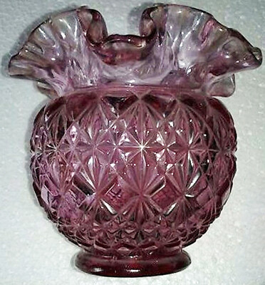Fenton Dusty Rose Cut and Block Rose Bowl