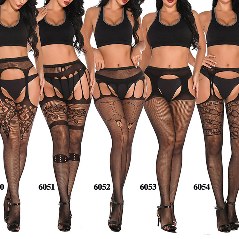 Collant Sexy A Rete Con Bretelle - Autoreggenti, Cavallo Aperto, Per Donne - Foto 4