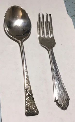 REED & BARTON TAPESTRY STERLING  BABY SPOON AS-IS &  ROSE BUD STERLING BABY FORK