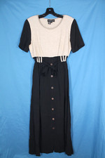 VTG CAROLE LITTLE Black/Tan COLORBLOCK Button LINEN BLEND Pleated SHEATH DRESS 6