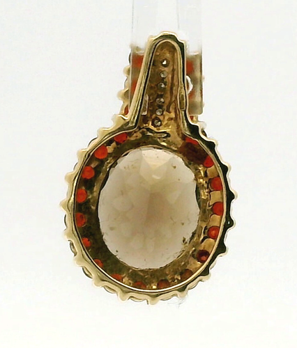 9ct Yellow Gold Pendant Smokey Quartz and Diamonds Gemstones Size: 21mm x 13mm - Picture 3 of 8