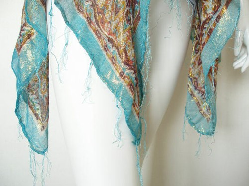 L149 Blue Hippie Gypsy Embroidered Lurex Shimmering Blouse Top / Skirt - S & M - Picture 6 of 6