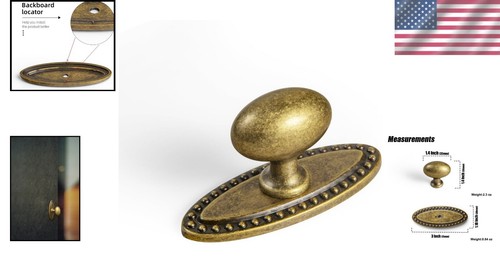 Comfort Touch Antique Brass Cabinet Knobs - Oval Shape with Backplate (Set of 6) - Picture 2 of 9