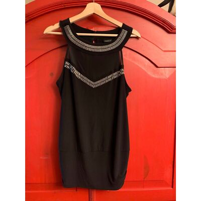 Torrid Sz 0 12 Large Black Silver Rivet Embellished Sheer Bodice Bubble Tank Top