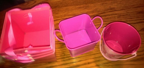 Lot of 6 Metal Cardboard Gift Boxes Pails Mini Buckets Pink Cute Crafts - Picture 2 of 5