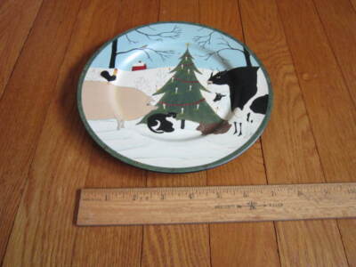 Christmas Cape Craftsmen Guest Decorative Plate Black & White Cat, Cow, Pig 