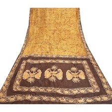 Sanskriti Vintage Yellow Batik Work Saree 100 Pure Silk Special Sari Fabric