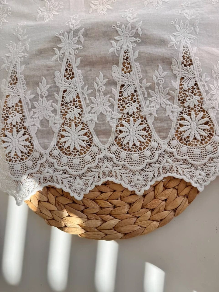 Eyelet Lace Fabric Off-White Color Cotton Embroidered Material 53’’ Wide Curtain - Image 3 of 4
