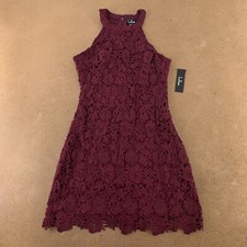 Lulus Women's Size Medium Sleeveless Love Poem Burgundy Lace Mini Dress NWT
