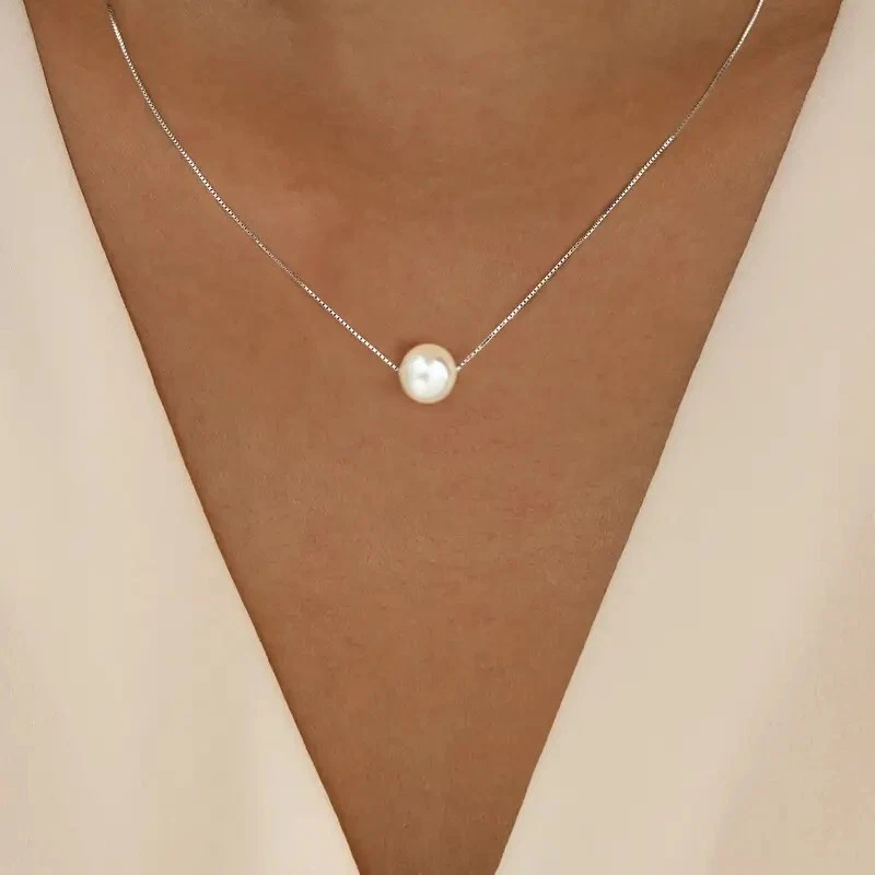 Feine Sterling Silber 925 Halskette mit weißer Perle Halskettchen Damen Kette