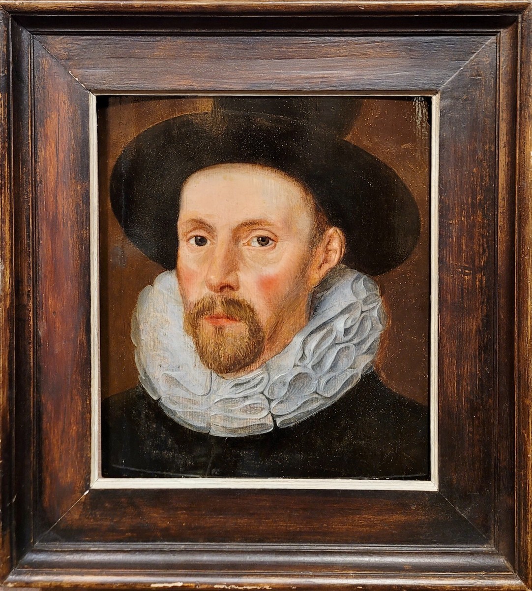 Flemish School-Portrait of a Dutch man w/Ruff Collar Black Hat