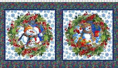 Snowman Winter Christmas Cotton Fabric Panel In the Beginning Studio 24 Inches.
