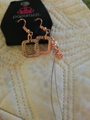 Parure Collier & Boucles D'oreilles Paparazzi - Style GEO-ING STRONG 3 Brins Cuivre Brillant - Neuf