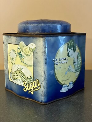 Vintage Sugar Canister Tin Dodo Designs England Great Graphics 4.5 