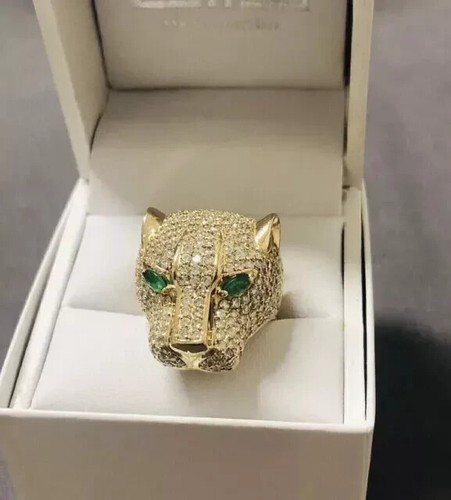 14K Yellow Gold Plated Silver 2Ct Round Lab Created Diamond Panther Edition Ring - 第 5/5 張圖片