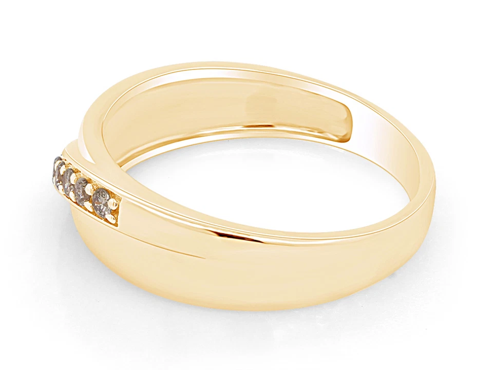 Anillo de banda redondo de diamantes naturales marrones de 0,25 quilates enchapado en oro amarillo de 14K para hombre Foto 3 de 4