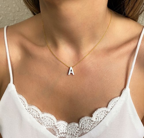Opal Initial Brief Halskette, weiße Opal Halskette für Frauen Mädchen, Valentinstag - Bild 3 von 10