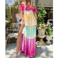 LoveShackFancy NWT Vynne Surfer Fuschia Boho Ombré Maxi Tiered Dress size 2 XS