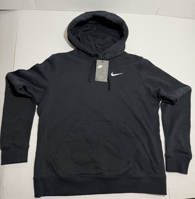 Nike Mens Club Fleece Pullover Hoodie NWT Black White Embroidered Swoosh  M