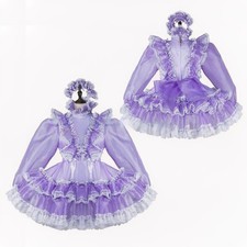 Girl Maid Sissy purple satin Organza Lockable Dress cosplay costumes Tailor-made