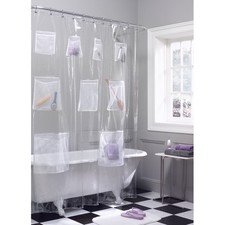 Clear PEVA Shower Curtain with 9 Mesh Storage Pockets, 70" x 72", Zenna Home