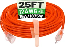 25 Ft 12/3 Outdoor Extension Cord Waterproof Heavy Duty with Lighted Indicator