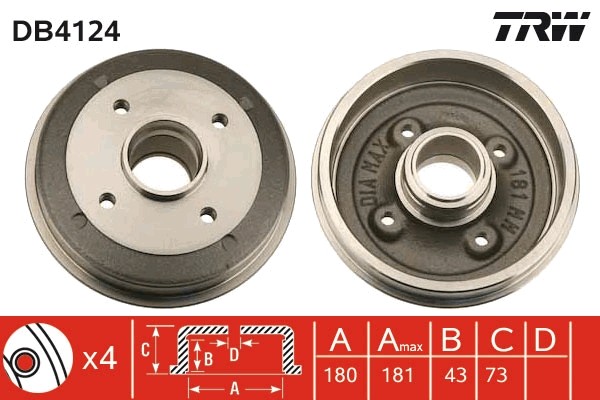 Fits TRW DB4124 BRAKE DRUM