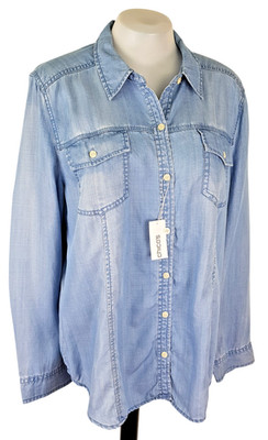 CHICOS Damen Blau L/S ABEND CHAMBRAY SHIRT Relaxed - Größe 2 - M - UK14 - 69£