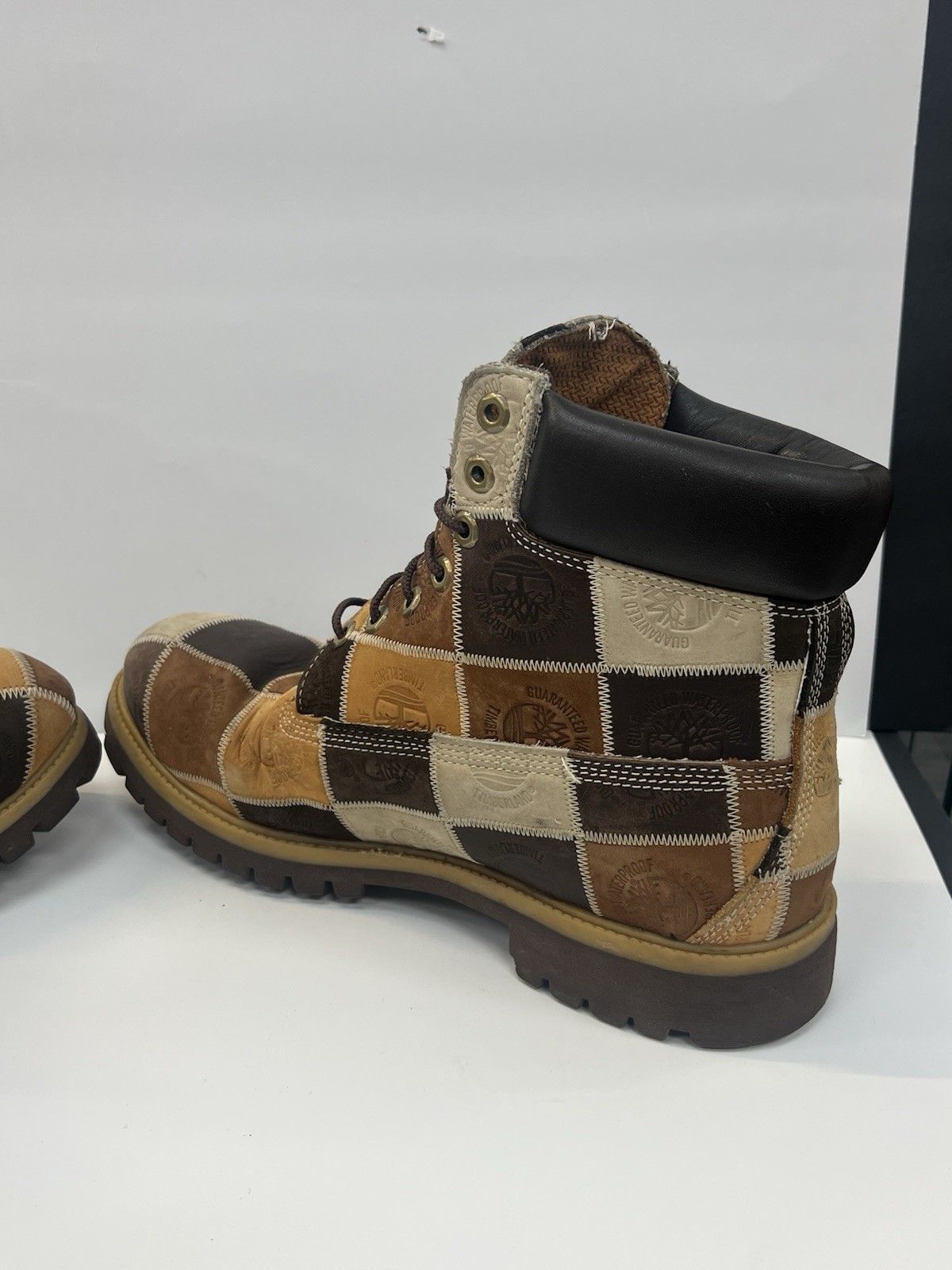 Timberland Patchwork Boots Brown Tan Leather Rare… - image 7