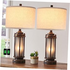 Set of 2 Farmhouse Lamps for Living Room, Rustic Vintage Bedroom Nightstand