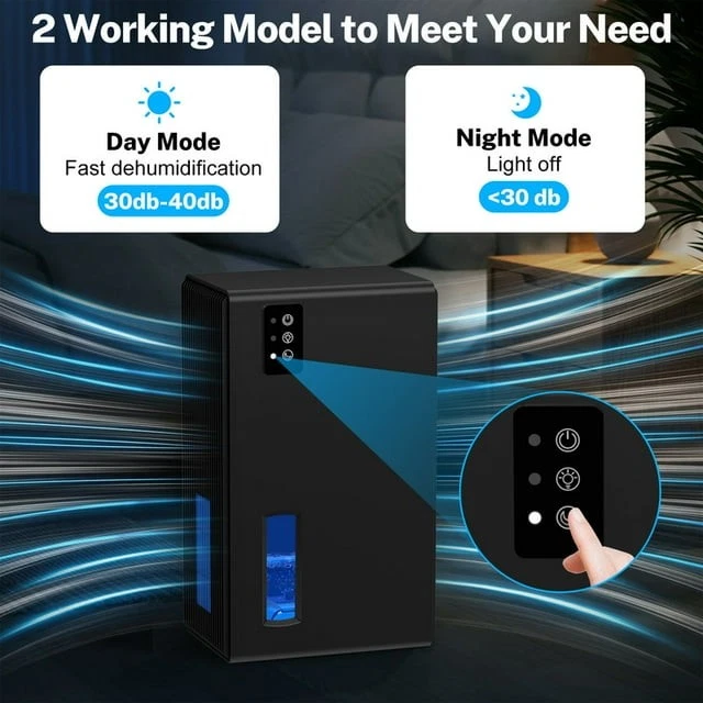 NINESKY DEHUMIDIFIER FOR HOME 95 OZ WATER TANK 800 SQ.FT - ALL BLACK - Image 4 of 4