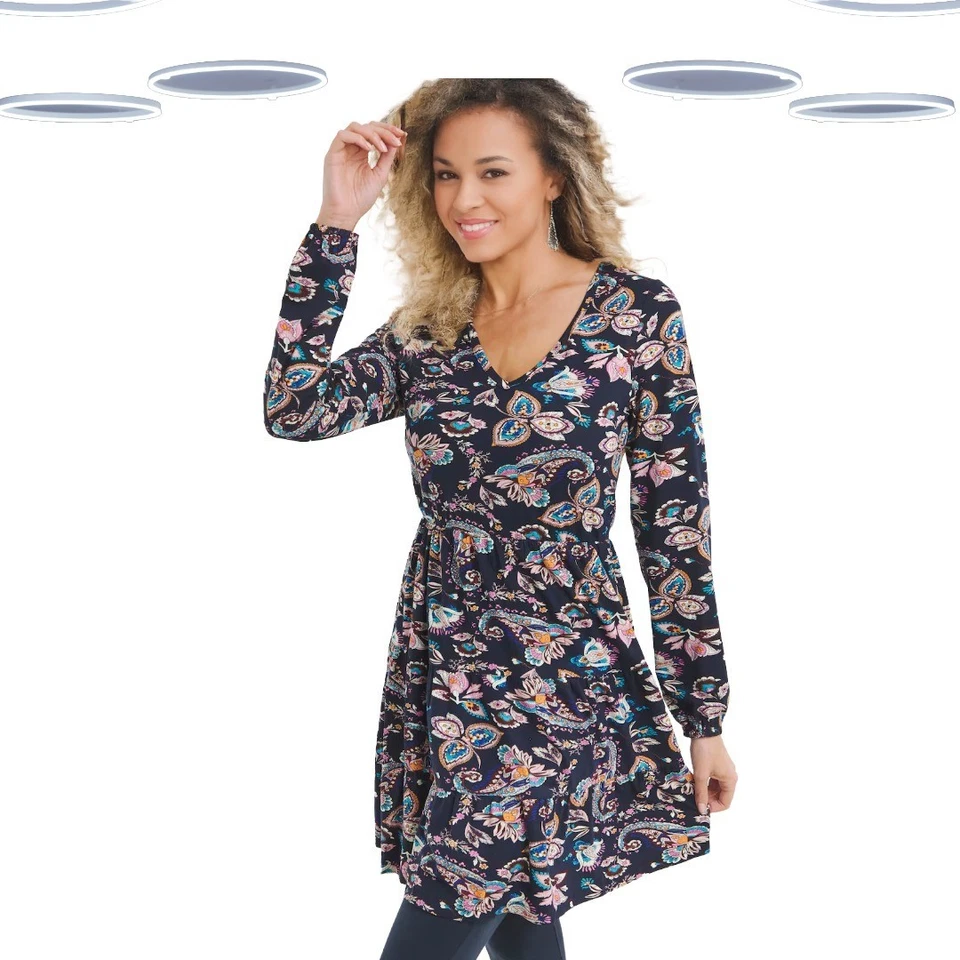 Ex Joe Browns Women's Long Sleeve Paisley Jersey Tunic in Navy Multi - Image 2 of 4