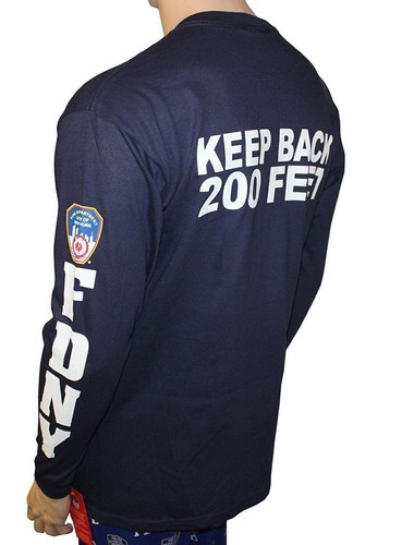 FDNY Long Sleeve Officially Licensed Keep Back 200 Feet T-Shirt Navy - Picture 2 of 6