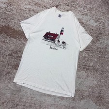 Vintage 2000s Maine Lighthouse Graphic T-Shirt Size L Made in USA PTP: 20