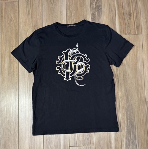 Roberto Cavalli, Roberto Cavalli Men's Short Sleeve T-Shirt Black Logo Graphic Size L
