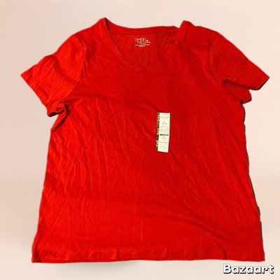 Time & Tru Women s Red T-Shirt V-Neck Short Sleeves Size XL NWT 
