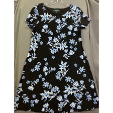 Lauren Ralph Lauren Women's Black Blue Floral Short Sleeve Jersey Dress Size 8