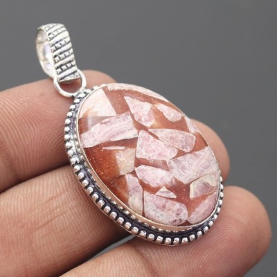 Copper Rhodochrosite Gemstone 925 Sterling Silver Handmade Pendant Jewelry Gift