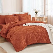 Deep Burnt Orange Grand Boho Tufted Duvet Ensemble  7PC Terracotta Bedding