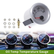 2" 52mm Oil Temp Gauge Meter Kit Blue Pointer with Sensor Silver Tone White