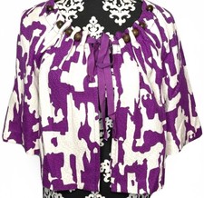 Trina Turk Purple White Textured Crop Jacket Beaded Neckline Womens Size 4