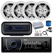 Pyle BT Marine MP3 Receiver, Cover, Amp w/Kit, 4x 6.5" Speakers, Wire, Antenna