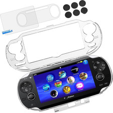 Clear Protective Shell for PS Vita 1000 with Glass Screen Protector Thumb Caps