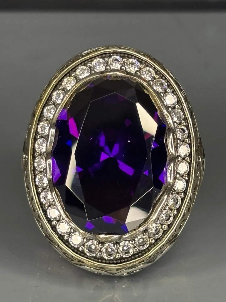 Amethyst 925 Sterling Silver Bishop Ring: Gothic Christian Statement Jewelry - Image 2 of 4